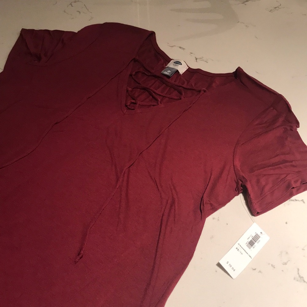 NWT Old Navy Tie Neck detail Burgundy Top - XS